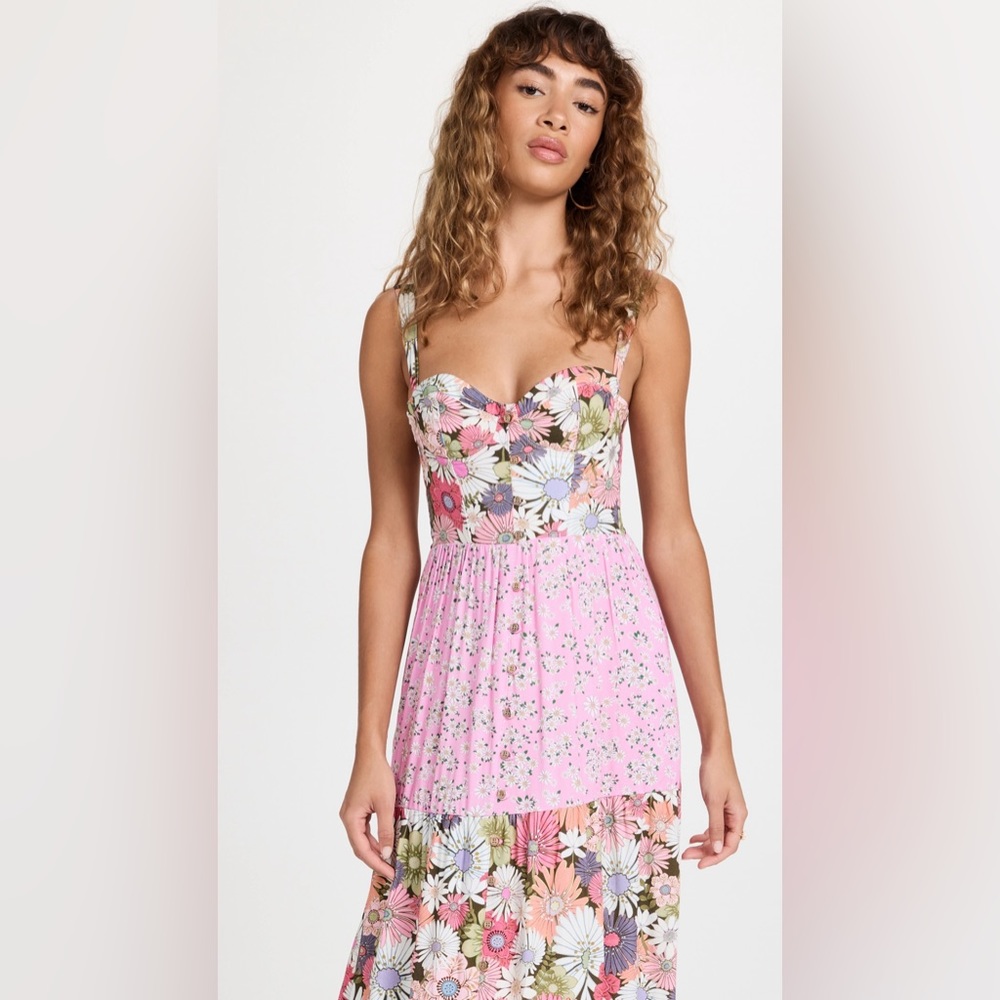Pink Floral Tiered Maxi Dress with Straps - Picture 4 of 6